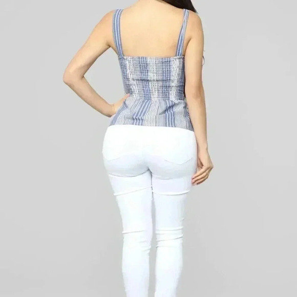 Mind Code Zip Front Blue Striped Bustier Top Women's Sz Medium - Picture 2 of 9